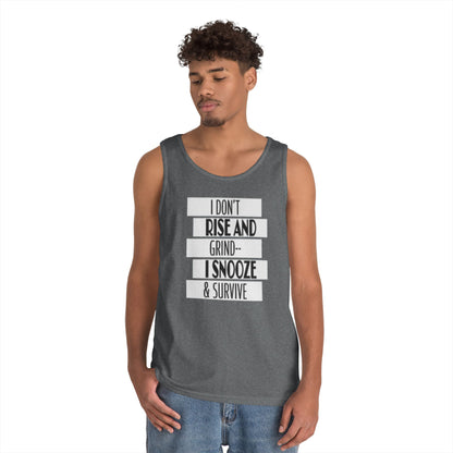Heavy Cotton Tank Top with "I Don't Rise and Grind - I Snooze & Survive" Design - Relaxed Vibe, Perfect for Lazy Days, Gift for [...]