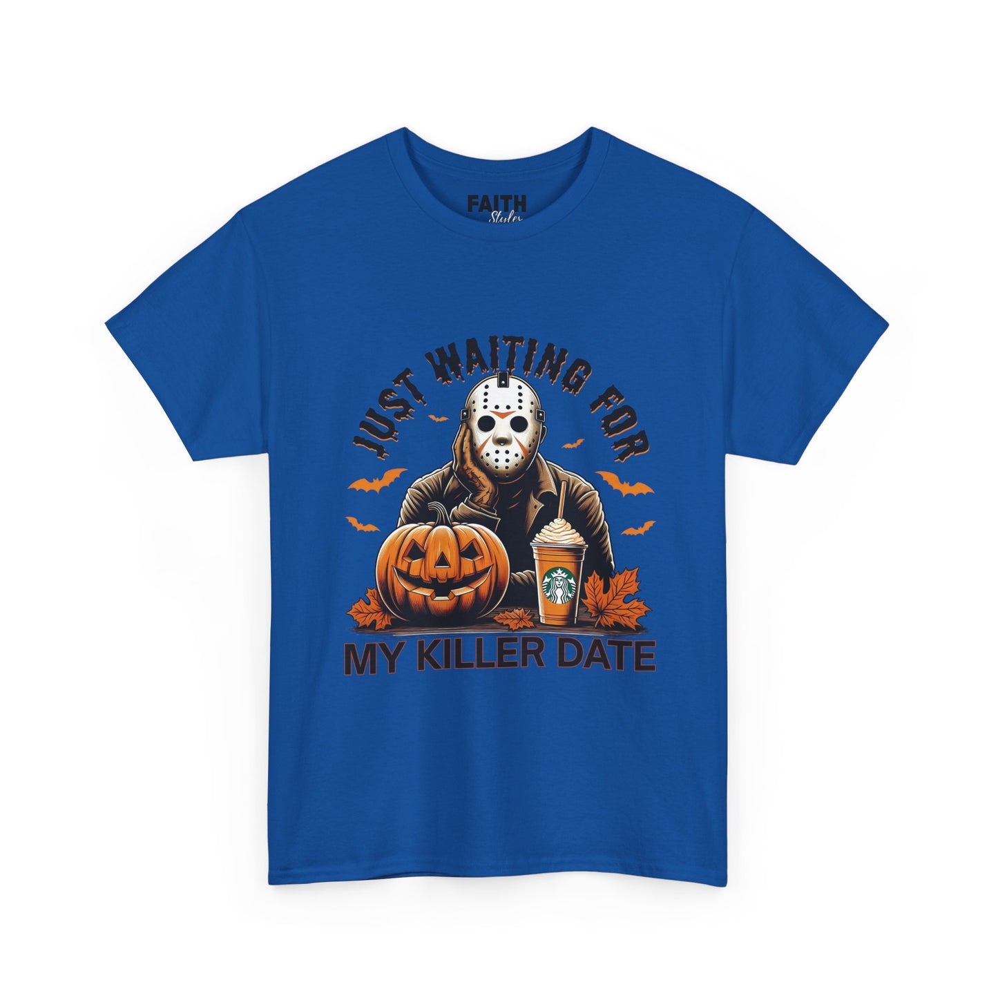 Unisex Halloween Graphic Tee, Spooky T-Shirt for Fall, Just Waiting for My Killer Date Shirt, Perfect for Halloween Parties or Gift