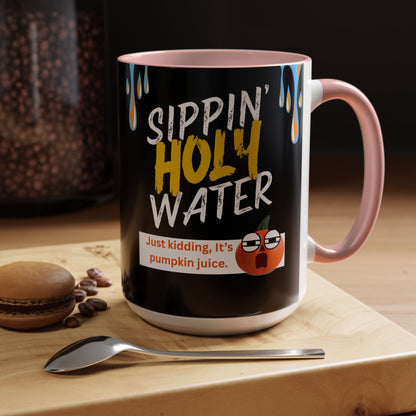 Sippin' Holy Water Coffee Mug, Funny Pumpkin Juice Mug, Halloween Coffee Cup, Unique Gift for Fall, Cute Office Mug, Quirky Kitchenware