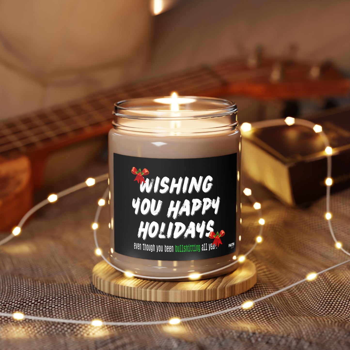 Holiday Soy Candle — "Wishing You Happy Holidays" 9oz Scented Jar