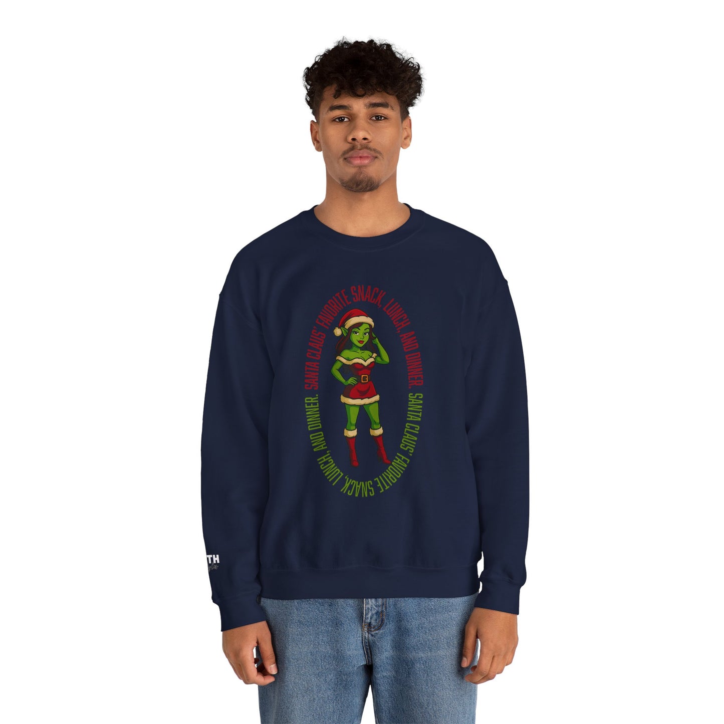 Holiday Goblin Girl Crewneck Sweatshirt — 'Favorite Snack' Christmas Sweatshirt
