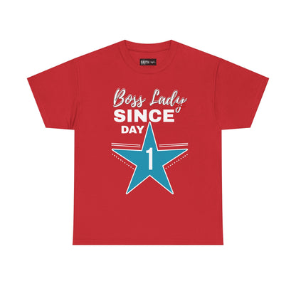 Boss Lady Since Day 1 Tee - Unisex Heavy Cotton Shirt, Perfect for Bosses, Gifts, Celebrations, Fun Occasions, Casual Wear