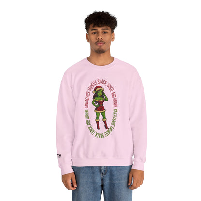 Holiday Goblin Girl Crewneck Sweatshirt — 'Favorite Snack' Christmas Sweatshirt