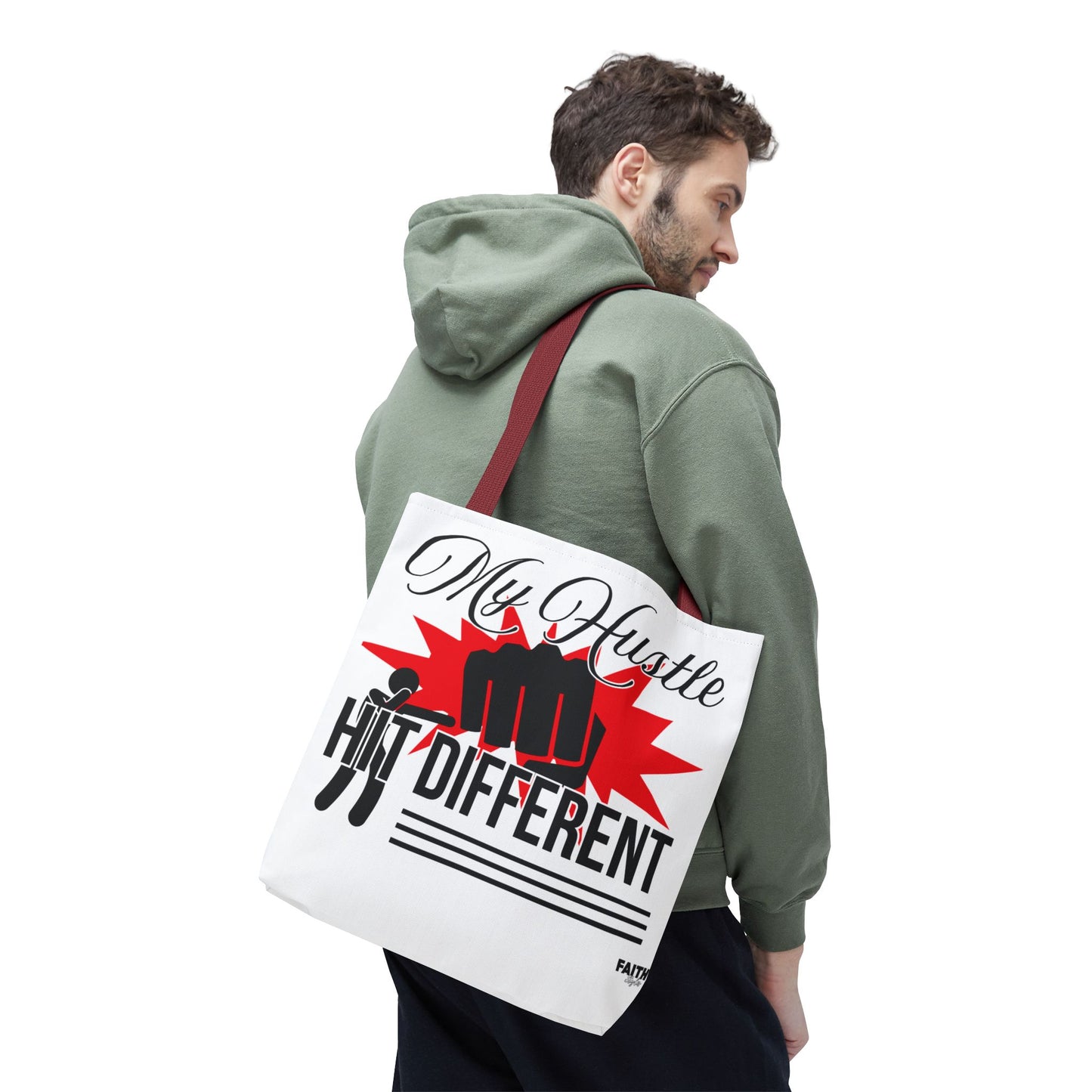 FaithStyles Motivational 'My Hustle, Hit Different' Graphic Tote Bag