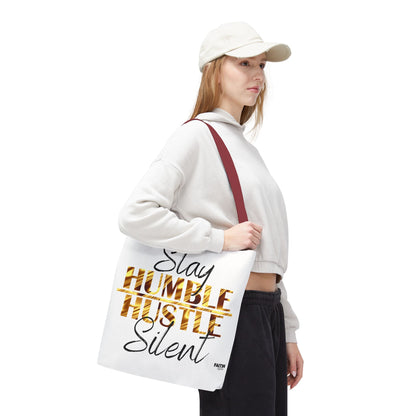 FaithStyles Stay Humble Hustle Silent Tote Bag — Motivational Leopard Print Canvas Tote