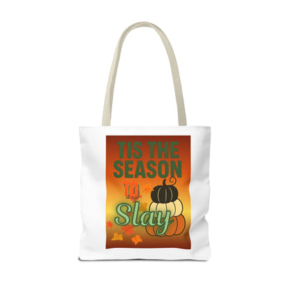FaithStyles Seasonal Tote Bag: 'Tis the Season to Slay | Fall Shopping Bag, Halloween Tote, Autumn Handbag, Gift Bag, Eco-Friendly Tote