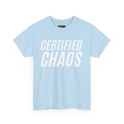 Certified Chaos Unisex Heavy Cotton Tee, Casual Tee, Graphic Tee, Trendy T-Shirt, Gift for Friends, Everyday Wear
