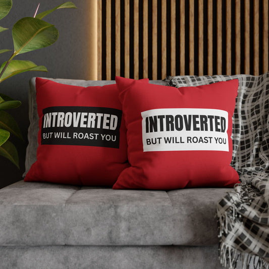 Introverted Pillowcase - Funny Home Decor, Gift for Introverts, Quirky Cushion Cover, Red Throw Pillow, Humorous Home Accent