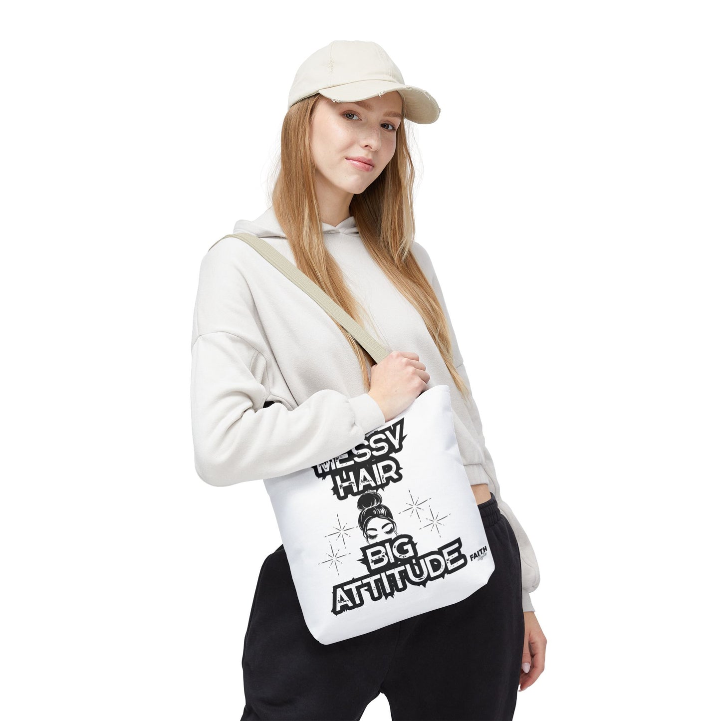FaithStyles Tote Bag — "Messy Hair Big Attitude" Graphic Tote for Stylish Women