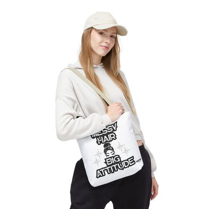 FaithStyles Tote Bag — "Messy Hair Big Attitude" Graphic Tote for Stylish Women