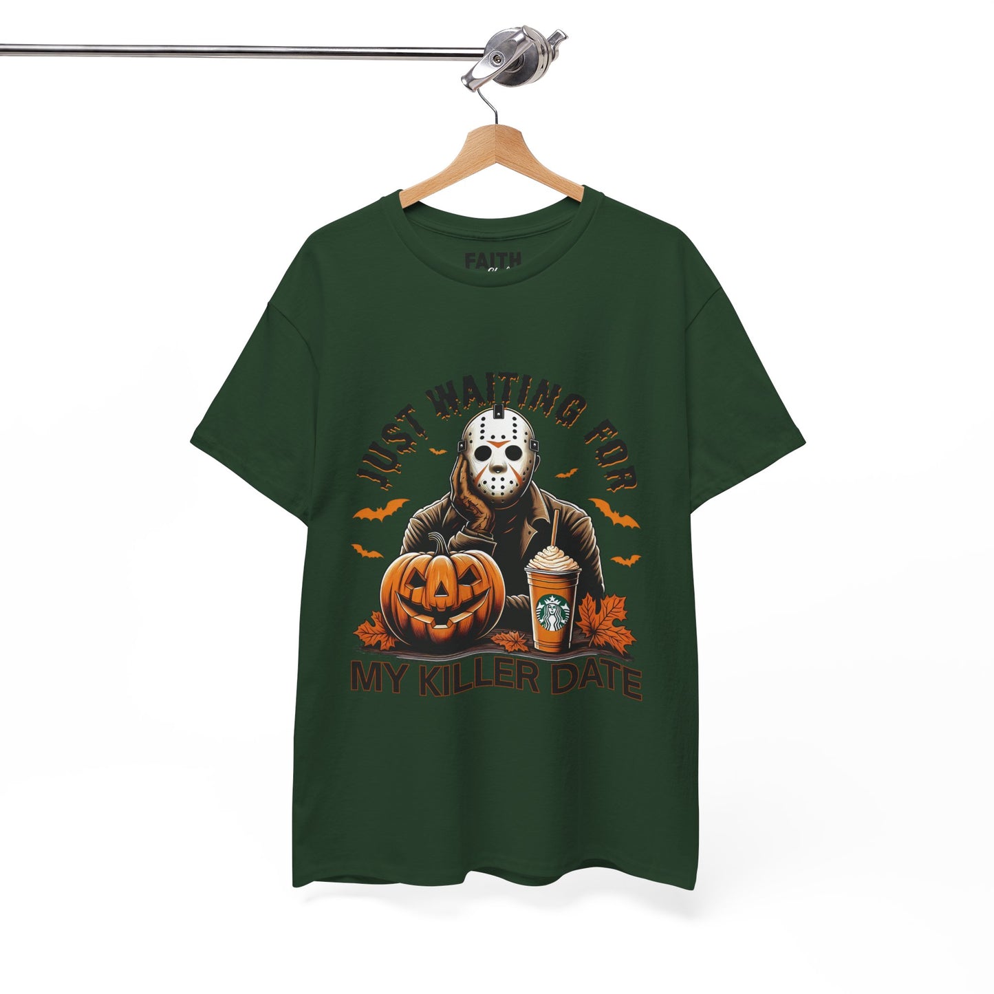 Unisex Halloween Graphic Tee, Spooky T-Shirt for Fall, Just Waiting for My Killer Date Shirt, Perfect for Halloween Parties or Gift