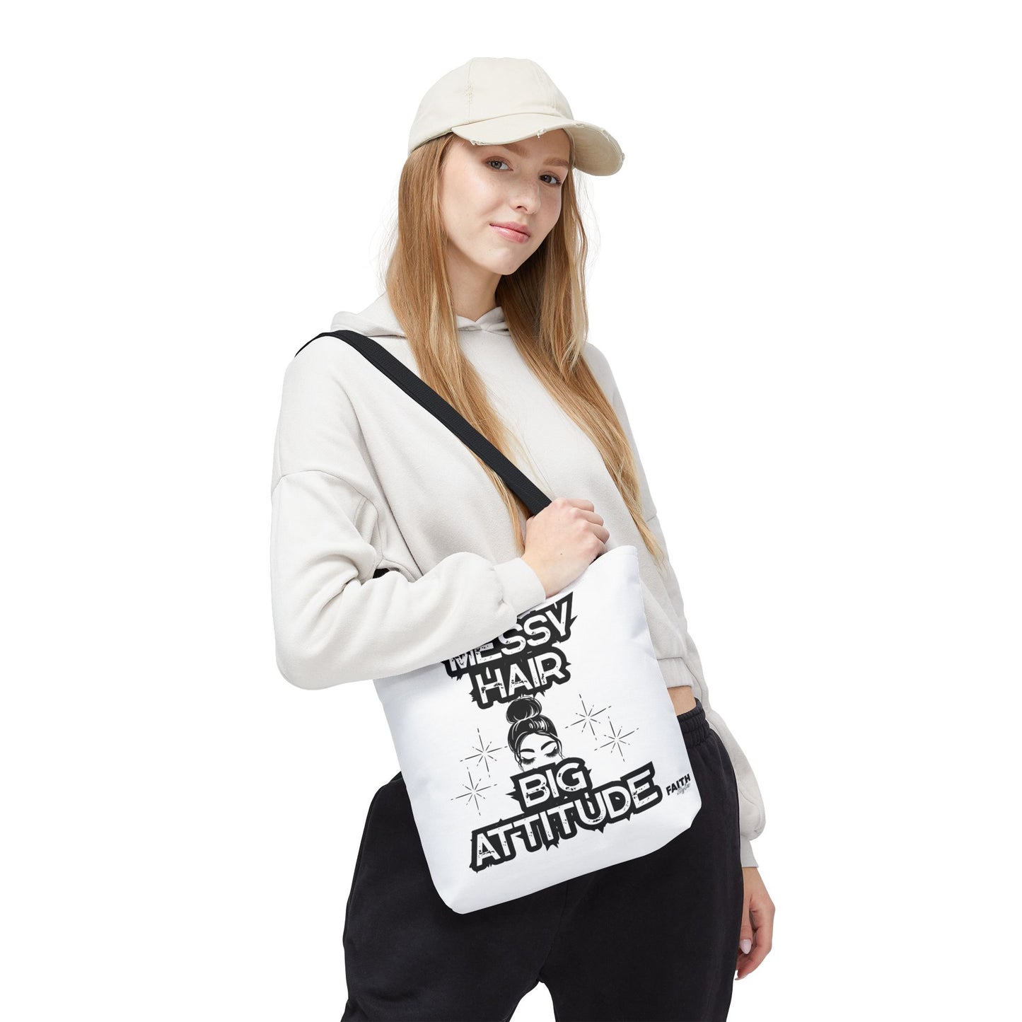 FaithStyles Tote Bag — "Messy Hair Big Attitude" Graphic Tote for Stylish Women