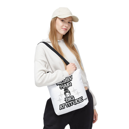 FaithStyles Tote Bag — "Messy Hair Big Attitude" Graphic Tote for Stylish Women