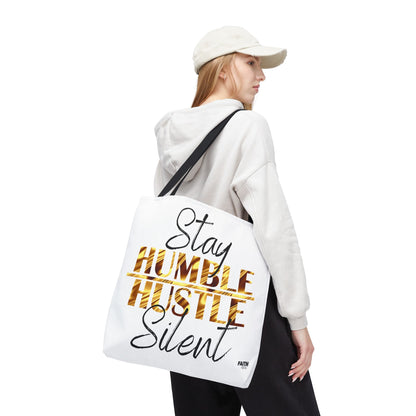 FaithStyles Stay Humble Hustle Silent Tote Bag — Motivational Leopard Print Canvas Tote