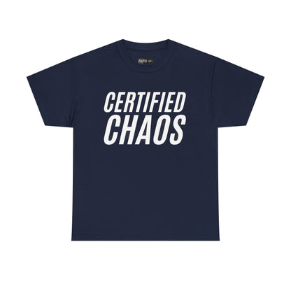 Certified Chaos Unisex Heavy Cotton Tee, Casual Tee, Graphic Tee, Trendy T-Shirt, Gift for Friends, Everyday Wear