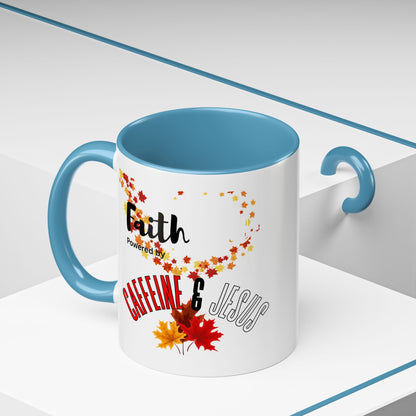 Faith & Caffeine Fall Coffee Mug | Perfect for Autumn Lovers, Thanksgiving Gift, Religious Coffee Cup, Inspirational Drinkware, Cozy Vibes