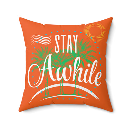 FaithStyles Autumn Tropical Stay Awhile Pillow, Beach Decor, Summer Vibes, Cozy Home Accent, Gift for Beach Lovers, Relaxation Decor