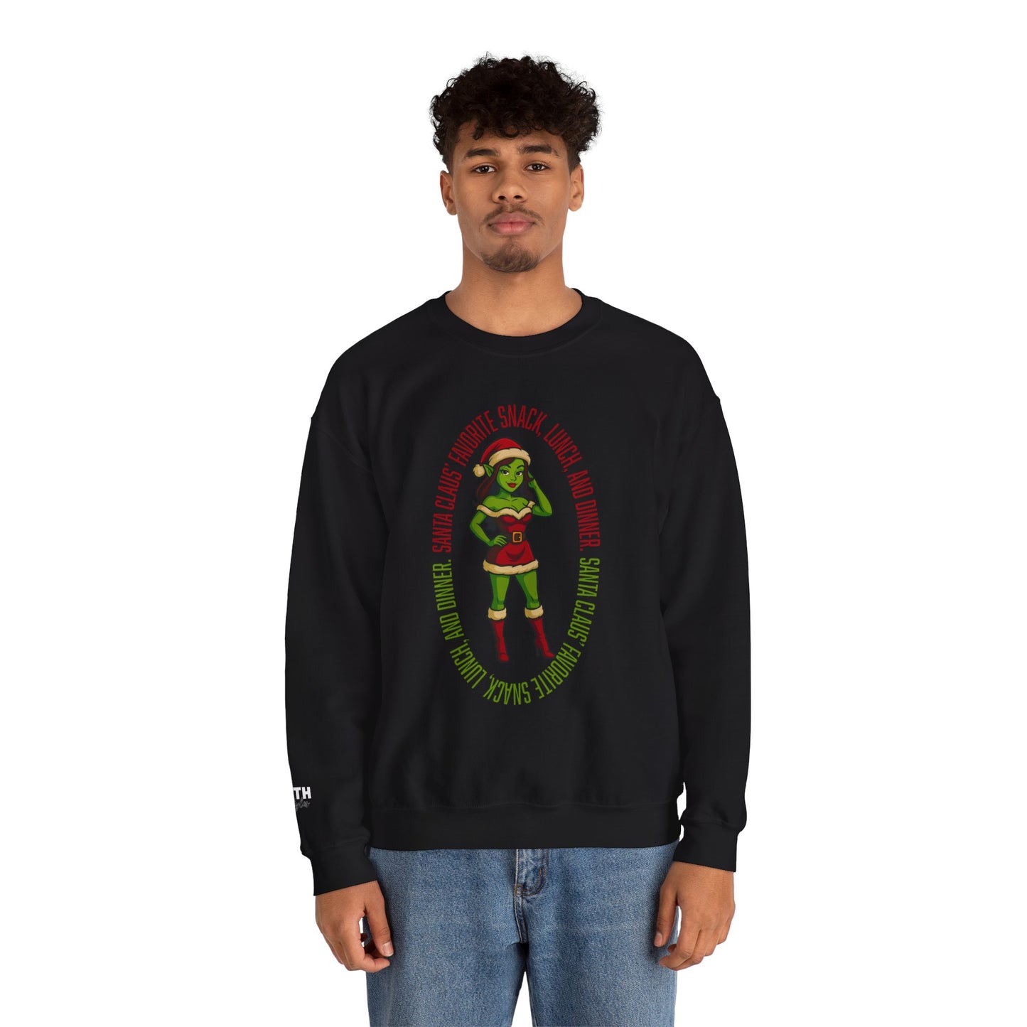Holiday Goblin Girl Crewneck Sweatshirt — 'Favorite Snack' Christmas Sweatshirt
