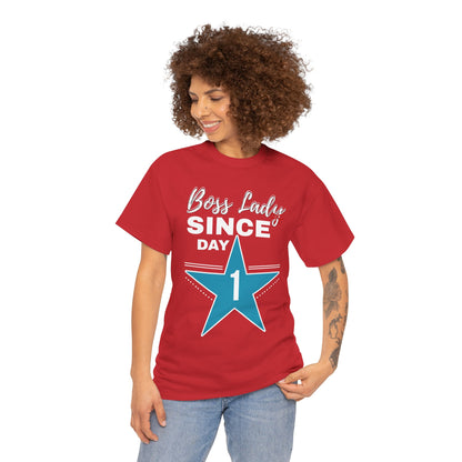 Boss Lady Since Day 1 Tee - Unisex Heavy Cotton Shirt, Perfect for Bosses, Gifts, Celebrations, Fun Occasions, Casual Wear
