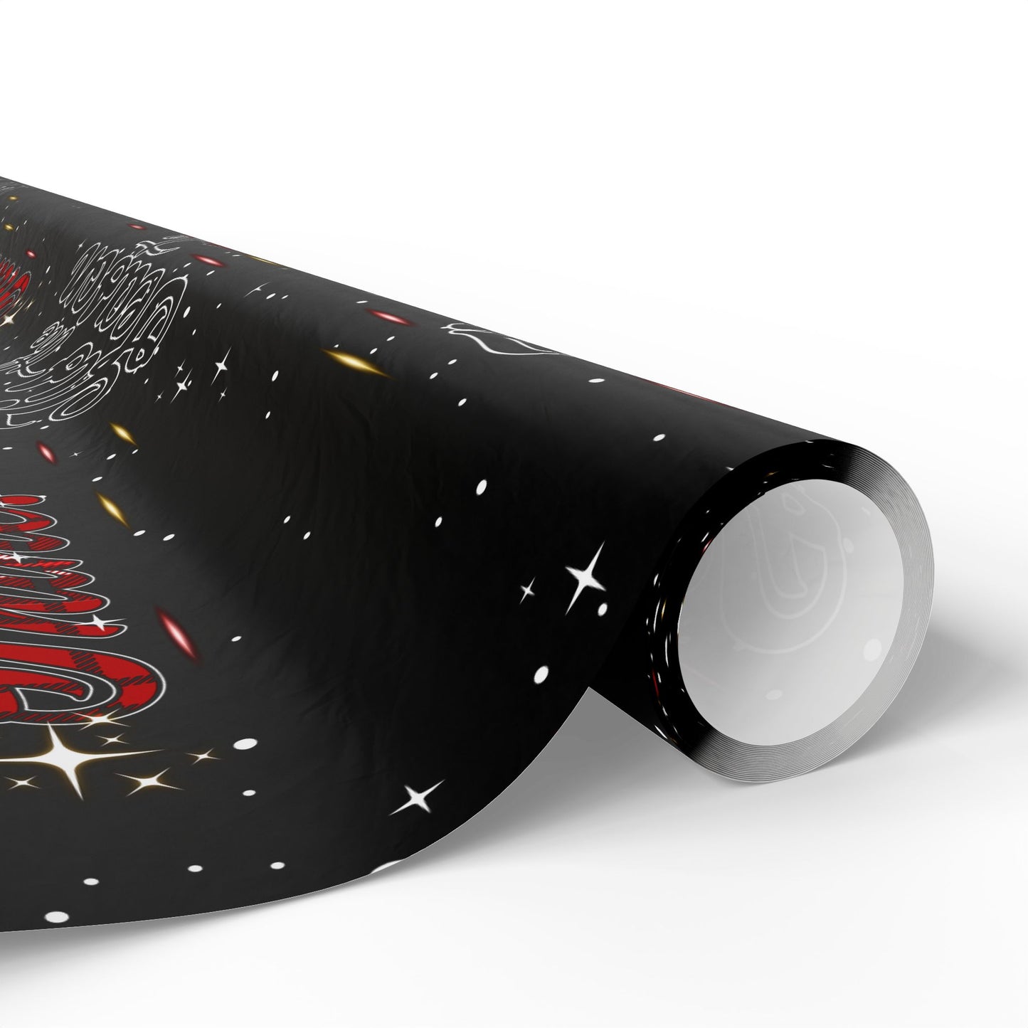 Wrapping Paper Roll — Black Space Pattern with Red 'Ho Ho Ho' Holiday Design