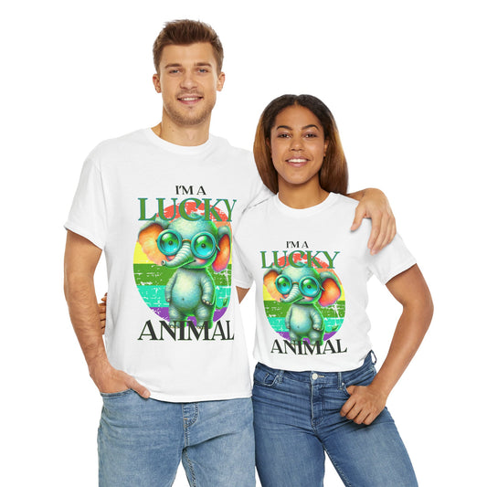 Lucky Animal Unisex Heavy Cotton Tee, Cute Gift for Animal Lovers, Casual Streetwear, St. Patrick's Day, Birthday Apparel